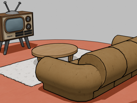 Living Room - Cartoon Style 3Dモデル