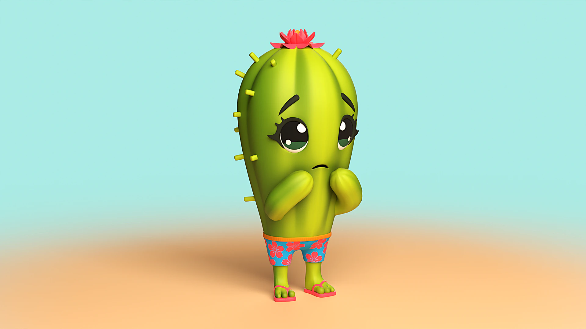 Cute Cactus 3D Model .c4d .max .obj .3ds .fbx .stl .blend 