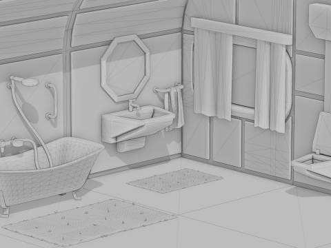 Bathroom Space Base - Cartoon Style 3D Model