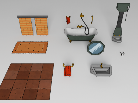 Bathroom Space Base - Cartoon Style 3D Model