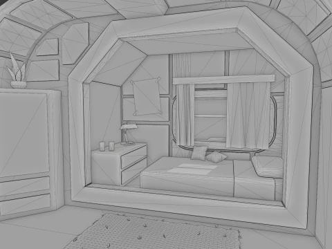 BedRoom Space Base - Cartoon Style 3D Model