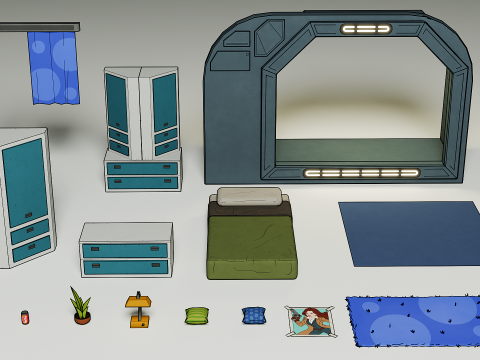 BedRoom Space Base - Cartoon Style 3D Модель