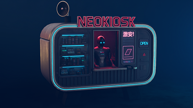 NeoKiosk Cyberpunk Kiosk Robot Character Modello 3D .c4d .max .obj .3ds .fbx .stl .blend