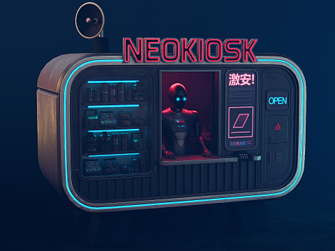 NeoKiosk Cyberpunk Kiosk Robot Character Modello 3D