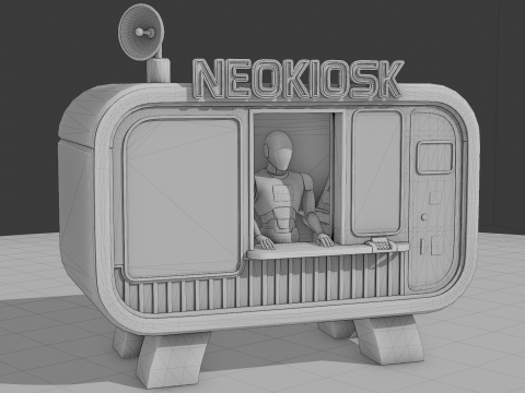 NeoKiosk Cyberpunk Kiosk Robot Character Modello 3D