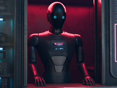 NeoKiosk Cyberpunk Kiosk Robot Character Modello 3D