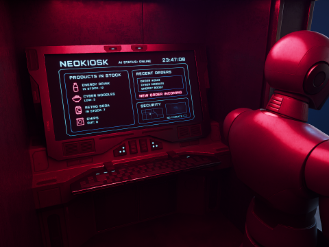 NeoKiosk Cyberpunk Kiosk Robot Character Modello 3D