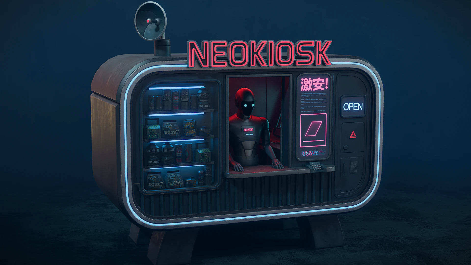 NeoKiosk Cyberpunk Kiosk Robot Character 3D Model .c4d .max .obj .3ds .fbx .stl .blend 