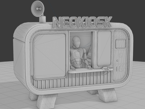 NeoKiosk Cyberpunk Kiosk Robot Karakteri 3D Model