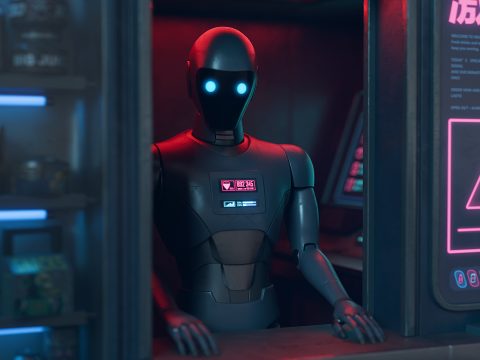 NeoKiosk Cyberpunk Kiosk Robot Karakteri 3D Model