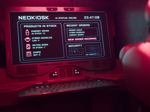 NeoKiosk Cyberpunk Kiosk Robot Karakteri 3D Model