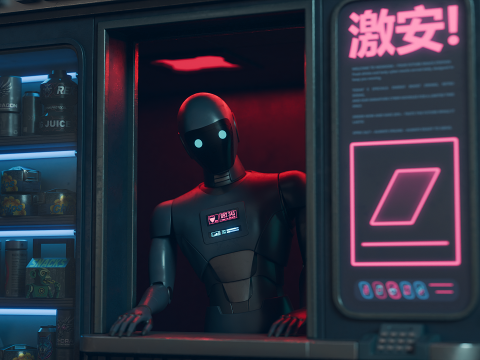 NeoKiosk Cyberpunk Kiosk Robot Karakteri 3D Model