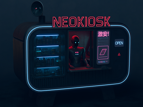 NeoKiosk Cyberpunk Kiosk Robot Karakteri 3D Model