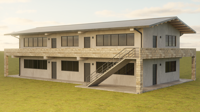 Two-Story Residential Building 3D Model .c4d .max .obj .3ds .fbx .stl .blend