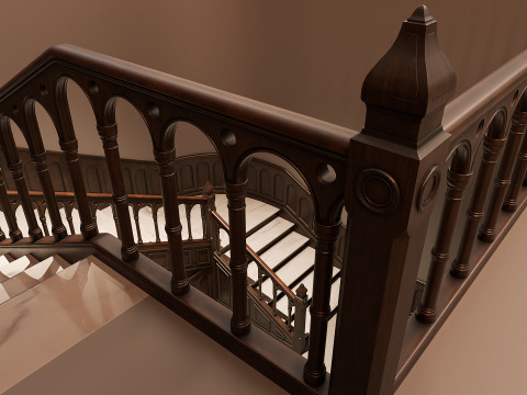 木製階段 - 拡張されたモジュラー資産 3Dモデル