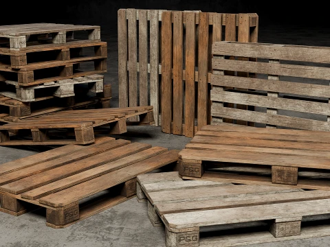 Realistic Wooden Pallets 3D Model