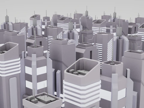 7 SciFi Skyscrapers 3D Model