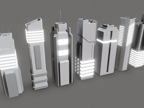 7 grattacieli fantascientifici Modello 3D