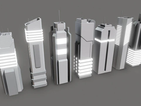 7 SciFi Skyscrapers 3D Model