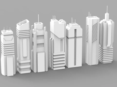7 SciFi Skyscrapers 3D Model