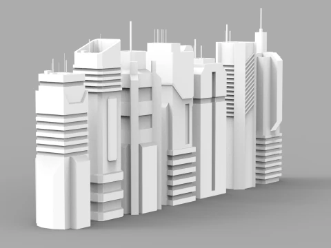 7 SciFi Skyscrapers 3D Model