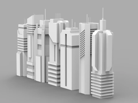 7 SciFi Skyscrapers 3D Model