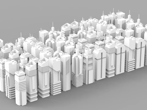 7 SciFi Skyscrapers 3D Model