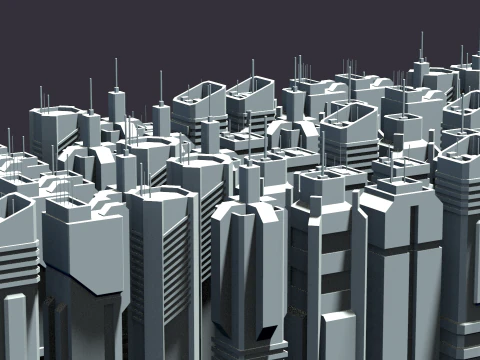 7 SciFi Skyscrapers 3D Model