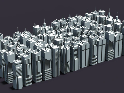 7 SciFi Skyscrapers 3D Model