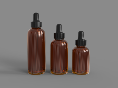 Amber Glass Bottles with Droppers 3D Model