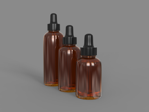 Amber Glass Bottles with Droppers 3Dモデル