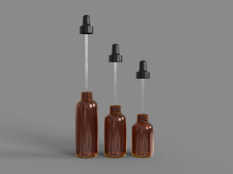 Amber Glass Bottles with Droppers 3Dモデル