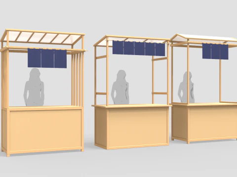 Asian Wooden Food Stands 3D Model