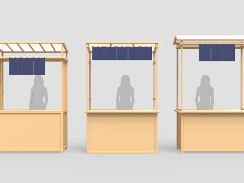 Asian Wooden Food Stands 3D Model