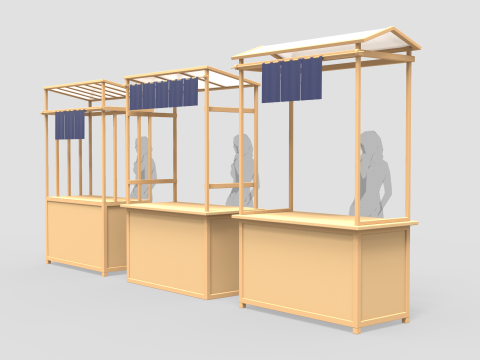 Asian Wooden Food Stands 3Dモデル
