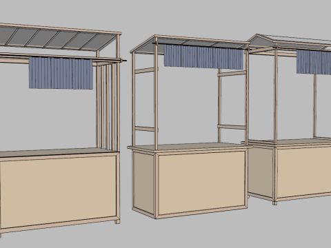 Asian Wooden Food Stands 3Dモデル