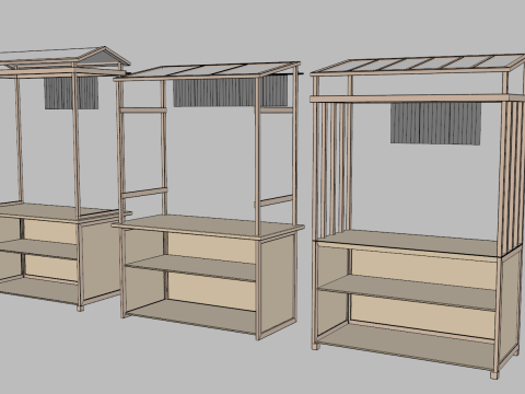 Asian Wooden Food Stands 3Dモデル