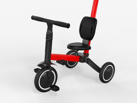 Baby Tricycle with Push Handle 3D Модель