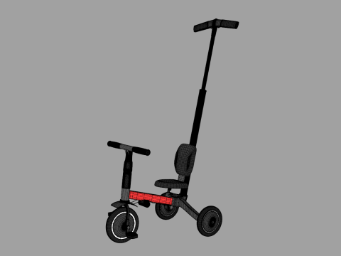Baby Tricycle with Push Handle 3D Модель