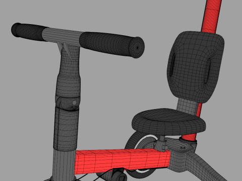 Baby Tricycle with Push Handle 3D Модель
