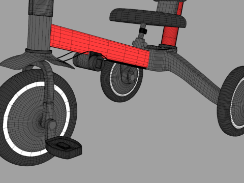 Baby Tricycle with Push Handle 3D Модель