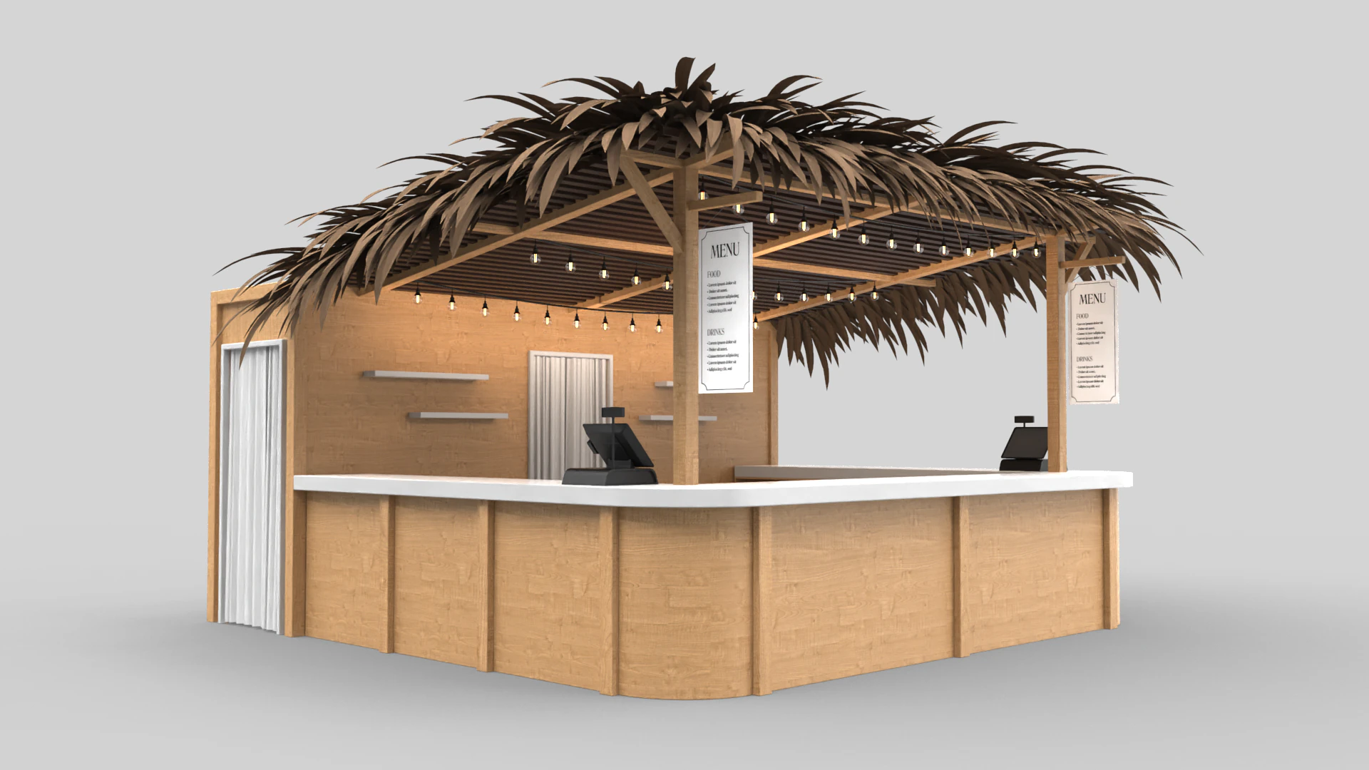 Beach Bar 5x5 Meters 3D Model .c4d .max .obj .3ds .fbx .stl .blend