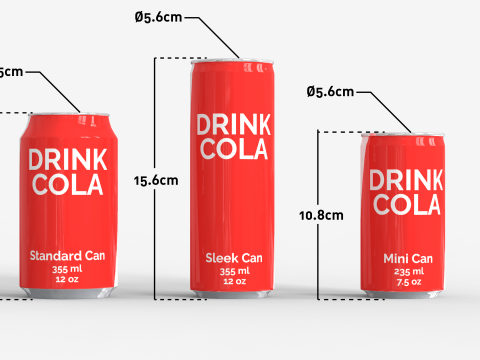 Cans - Classic Standard Sleek and Mini 3D Model