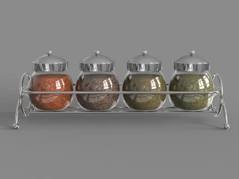 Condiment Glass Bottles with Base 3D Model