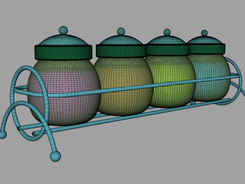 Condiment Glass Bottles with Base 3D Model