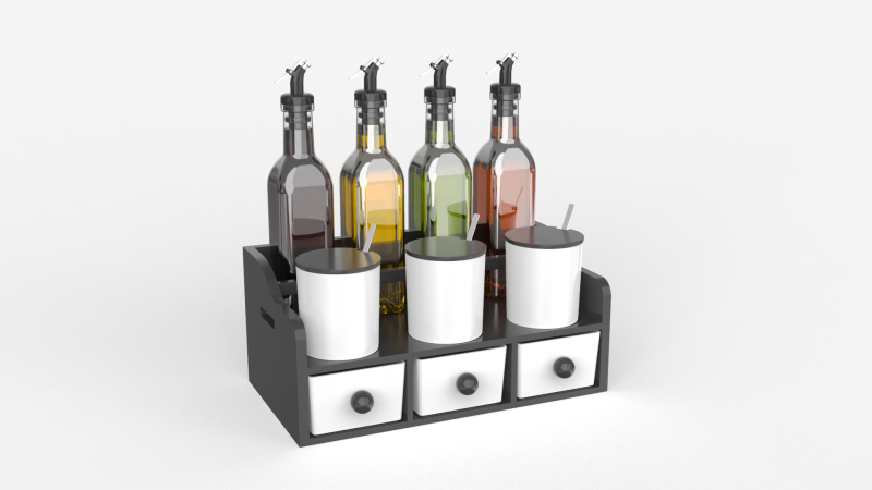 Condiment Set Oil Rack With Four Bottles Modello 3D .c4d .max .obj .3ds .fbx .stl .blend