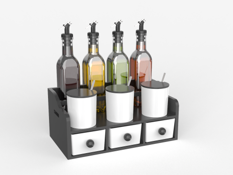 Condiment Set Oil Rack With Four Bottles 3D मॉडल