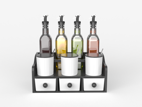 Condiment Set Oil Rack With Four Bottles Modello 3D