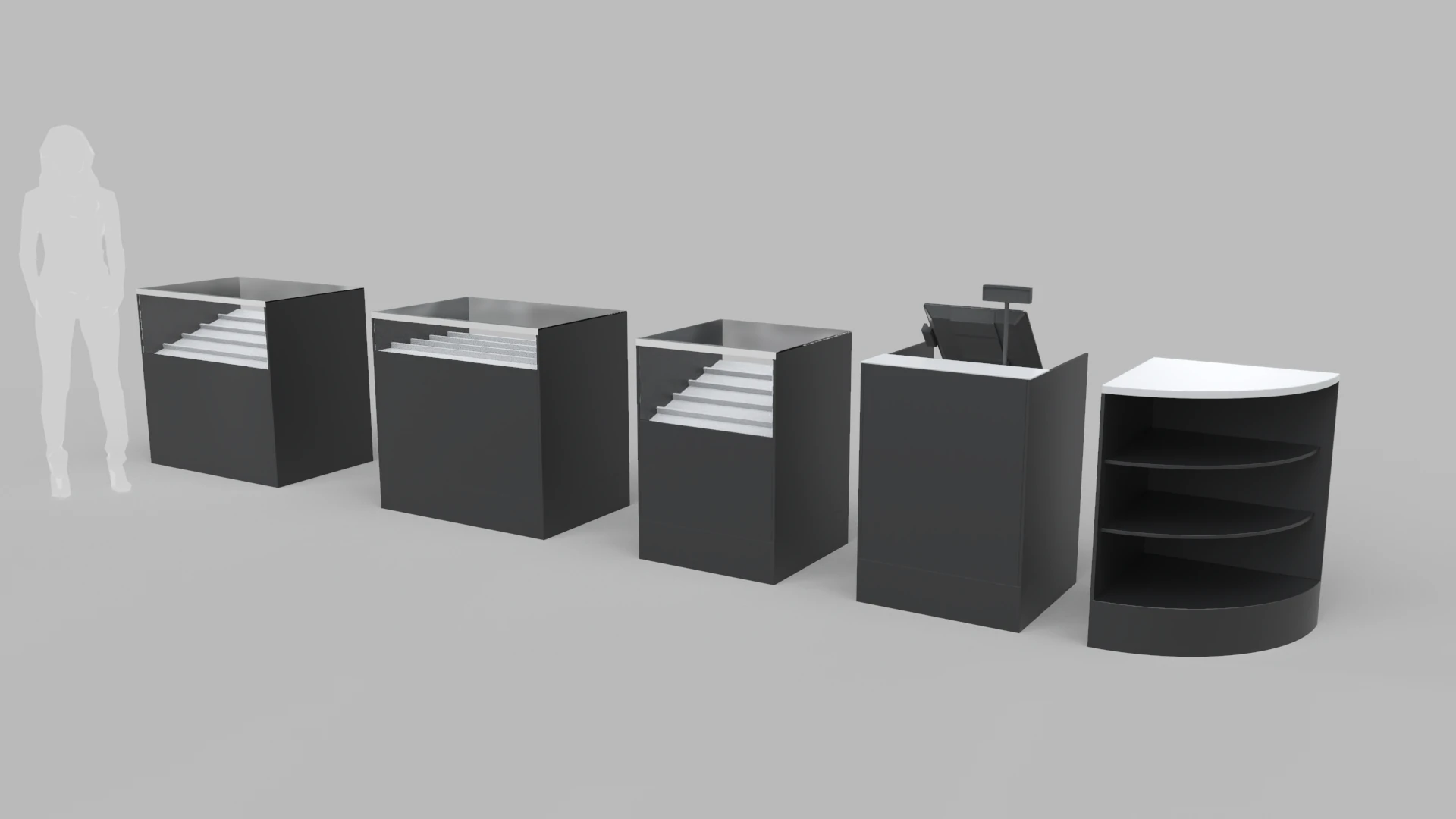 Counter Cashier Modules 3 3D Model .c4d .max .obj .3ds .fbx .stl .blend 
