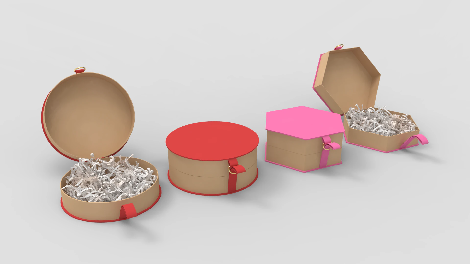 Crinkle Paper Gift Boxes - Circular and Hexagonal 3D Model .c4d .max .obj .3ds .fbx .stl .blend 